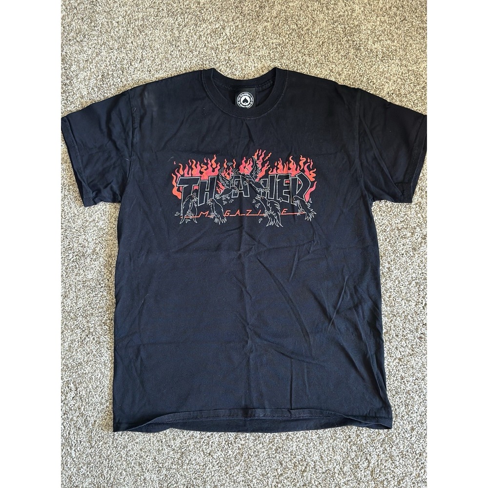 Thrasher Shirt Mens M Black Flame Logo Graphic Tee Skate Magazine Crewneck